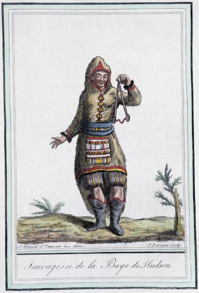 Sauvagesse of Hudson Bay (Canada) - i "" Encyclopedia of Travels"" av Grasset St Sauveur, red. 1796 av Jacques Grasset de Saint-Sauveur