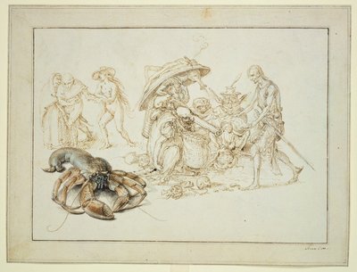 Hummer og to hekser, ca. 1602 (penn og akvarell på papir) av Jacques II de Gheyn