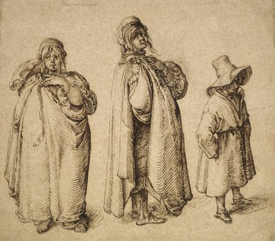 To studier av en romkvinne og en romegutt i en stor hatt, ca. 1605 av Jacques II de Gheyn
