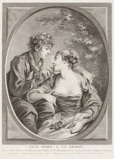 Elle mord à la grappe (hun dør på druen). 1768 av Jacques Jean Pasquier