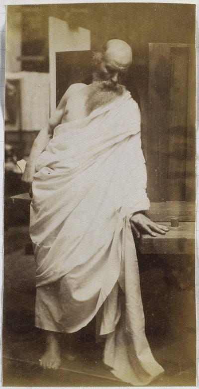 Studie av en mannlig modell, en gammel skjeggete mann drapert i hvitt tøy, i verkstedet til Jacques de Lalaing av Jacques Lalaing (attributed to)