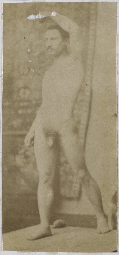 Studie av en mannlig nakenmodell, stående og sett på skrå forfra, i studioet til Jacques de Lalaing av Jacques Lalaing (attributed to)