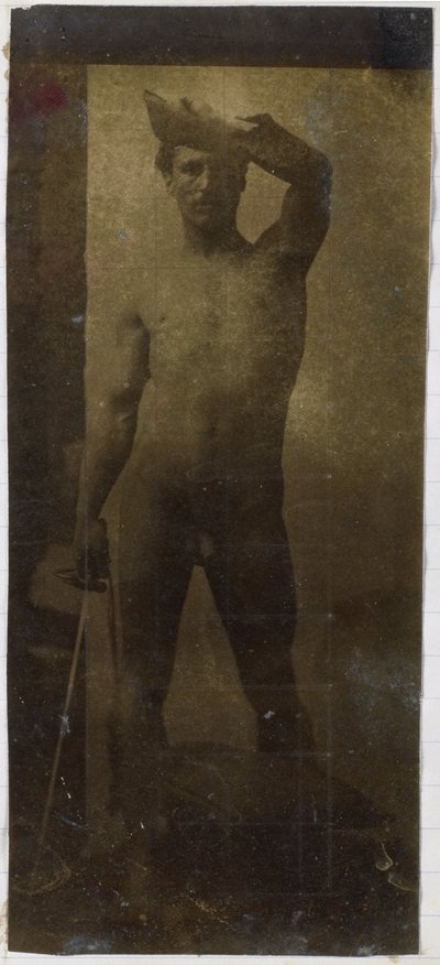 Studie av en mannlig nakenmodell, stående oppreist og sett forfra, i studioet til Jacques de Lalaing av Jacques Lalaing (attributed to)