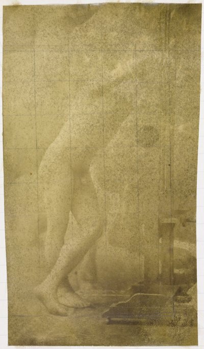 Studie av en mannlig nakenmodell, stående og lent mot et staffeli, i studioet til Jacques de Lalaing av Jacques Lalaing (attributed to)