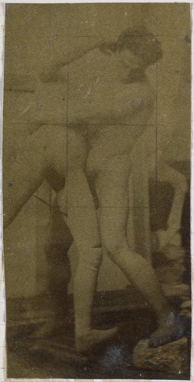 Studie av en mannlig nakenmodell, som står og bryter med en mannequin, i studioet til Jacques de Lalaing, muligens forstudie for maleriet The Wrestlers av Jacques Lalaing (attributed to)