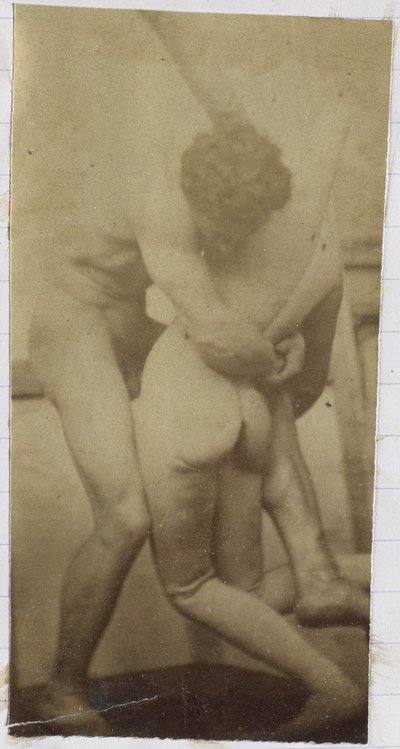 Studie av en mannlig nakenmodell, som står og bryter med en mannequin, i studioet til Jacques de Lalaing, muligens forstudie for maleriet The Wrestlers av Jacques Lalaing (attributed to)