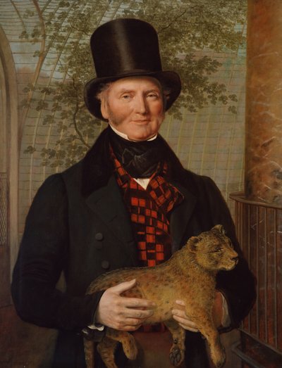 Portrett av Edward Cross, med en løveunge, 1838 av Jacques Laurent Agasse