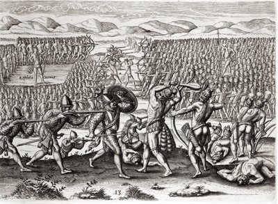 Outina beseirer Patanou ved hjelp av franskmennene, Florida, 1564, fra 