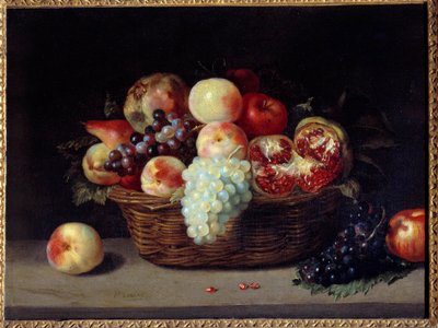 Kurv med granater, fersken og druer Maleri av Jacques Linard (1600-1645) 1600-tallet Søn. 0,46x0,61 m av Jacques Linard