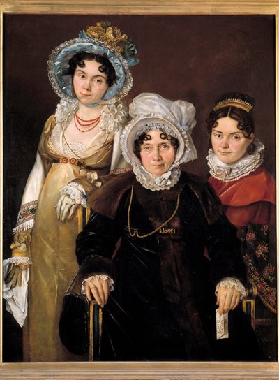 Portrett av Madame de Tangry og døtrene hennes (Portretter av Isabelle Rose van Tieghem, kone til Anselme Morel de Tangry, Echevin av Kortrijk og to av døtrene hennes). Maleri av den franske skolen på 1800-tallet, laget etter 1816. Maleri opprinnelig av Jacques Louis (attr.to) David