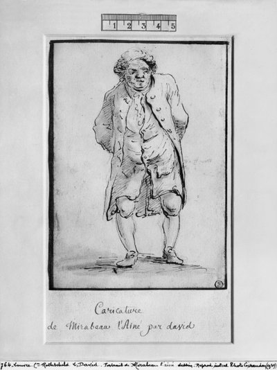 Karikatur av Honore Gabriel Riqueti, Comte de Mirabeau (penn og brunt blekk og grå vask på papir) av Jacques Louis David
