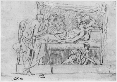 Death of Meleager (svart blyant på papir) av Jacques Louis David