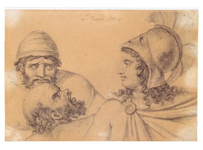 Hjelmkledd kriger med to skjeggete menn Hjelmkledd kriger med to skjeggete menn av Jacques Louis David