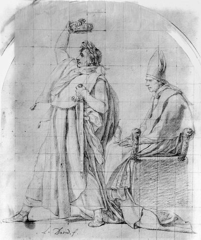 Emperor Napoleon Crowning Himself, c.1804/07 (blyant på papir med spor av blekk) av Jacques Louis David