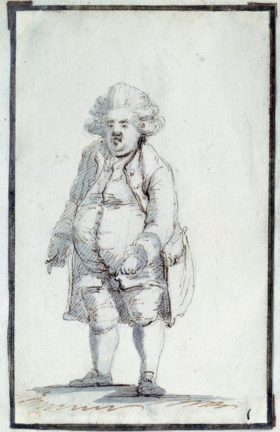 Fransk revolusjon: "" Caricature de Mirabeau-Tonneau"" Andre Boniface Louis Riquetti (1754-1792), Viscount de Mirabeau, kjent som "Mirabeau-Tonneau" (Mirabeau Tonneau) fikk tilnavnet tønnen på grunn av dens korpulens. Tegning med brunt blekk av Jacques Lou av Jacques Louis David