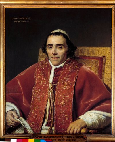 Halvkroppsportrett av pave Pius VII (Gregoire Chiaramonti), pave i 1800 (1742-1823) Maleri av Jacques Louis David (1748-1825) 1800-tallet søn. 0,91x0,85 m. - Halvkroppsportrett av pave Pius VII (Gregoire Chiaramonti), pave i 1800 (1742-1823). Maleri av Jacques Louis David