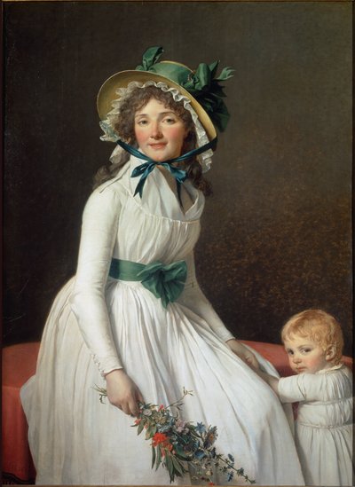Portrett av Madame Seriziat, kones søster til kunstneren med sønnen Emile - olje på lerret av Jacques Louis David