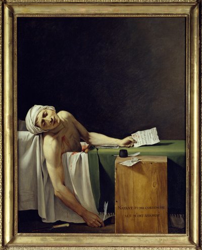 The Death of Marat (John Paul Marat (1743-1793) myrdet). Maleri av Jacques Louis David (1748 - 1825). 1793 søn. 1,62x1,3 m. Louvre-museet i Paris av Jacques Louis David
