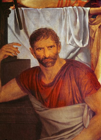 The Lictors Bring to Brutus Bodies of His Sons detalj av Brutuss ansikt, 1789 olje på lerret av Jacques Louis David