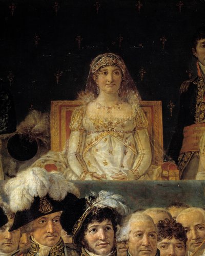 Napoleons rite. Detalj som viser Laetitia Bonaparte (Letizia Maria Ramolino) (1750-1836), mor til Napoleon I under helligdommen til keiser Napoleon I Bonaparte og kroningen av keiserlige Josephine ved Notre-Dame de Paris 2. desember 1804. Maleri b av Jacques Louis David