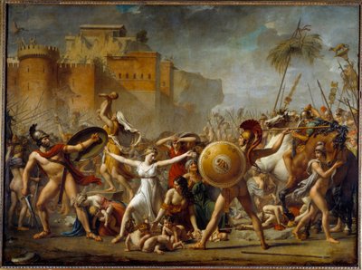 Sabinerne mellom deres romerske ektemenn (til høyre) og deres sabinske brødre (til venstre) og viser dem barna deres - Maleri av Jacques-Louis (Jacques Louis) David (1748-1825) av Jacques Louis David