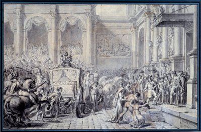 Ankomsten av vognen til keiser Napoleon I (1769-1821) på Hotel de Ville de Paris 16.12.1804 i anledning hans regjering Tegning av Jacques Louis David (1748-1825) 1804 Søn. 0,26x0,4 m Paris, Musée du Louvre av Jacques Louis David
