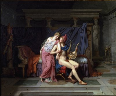 The loves of Paris and Helen - Olje på lerret av Jacques Louis David