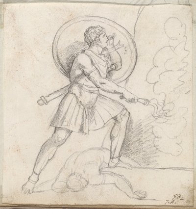 Kriger med skjold og fakkel av Jacques Louis David