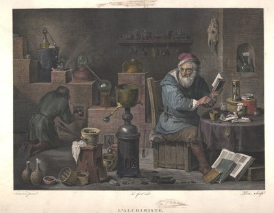 Alkymisten etter maleri av David Teniers, sent på 1700-tallet. av Jacques Louis Perée