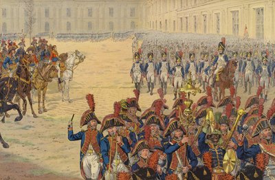Første gjennomgang av den konsulære vakten på paradeplassen ved Tuileries-palasset av Jacques Marie Gaston Onfray de Breville (Job)