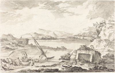 Utsikt over den gamle havnen i Phaleron, Athen av Jacques Philippe LeBas after Julien David Le Roy
