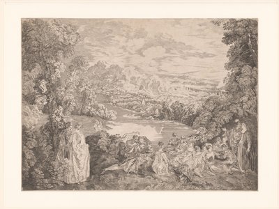 Elegant selskap i et landskap av Jacques Philippe Le Bas