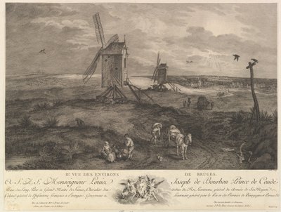 Andre utsikt over omgivelsene til Brugge IIe. Vue des environs de Bruges. av Jacques Philippe Le Bas
