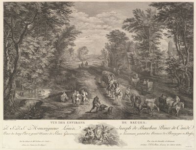 Utsikt over omgivelsene til Brugge Vue des environs de Bruges. av Jacques Philippe Le Bas