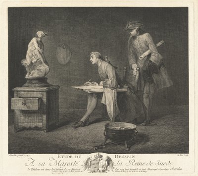 Studie av tegning (The Drawing Lesson) av Jacques Philippe Le Bas after Jean Siméon Chardin