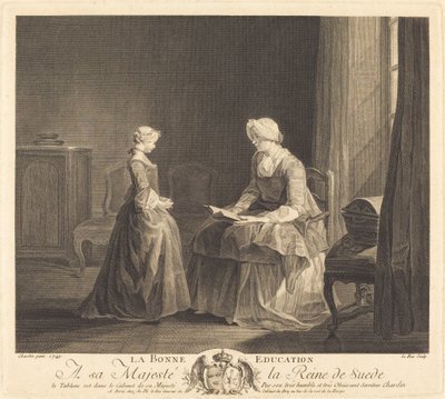 La Bonne utdanning (The Good Education) av Jacques Philippe Le Bas after Jean Siméon Chardin