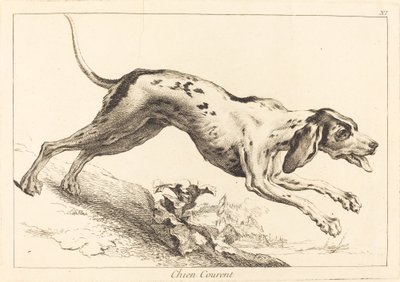 Chien courent (Running Hound) av Jacques Philippe Le Bas and Jean Eric Rehn after Jean Baptiste Oudry