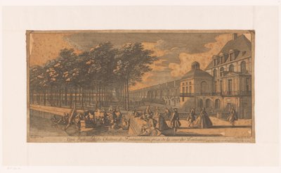 Se på en vei ved Cour de la Fontaine av kasteel Fontainebleau Utsikt over en fløy av Château Fontainebleau, hentet fra Cour des Fontaines (tittel på objekt) av Jacques Rigaud