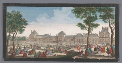 Utsikt over Palais des Tuileries i Paris sett fra Jardin des Tuileries Les promenades du Palais Thuilleries (tittel på objekt) av Jacques Rigaud