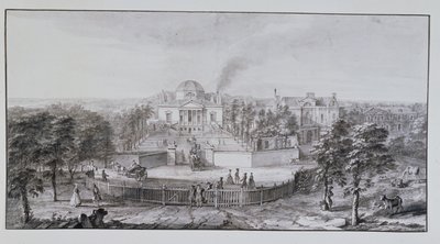Lord Burlington's Chiswick Villa, fra sør-øst (penn og blekk med vask på papir) av Jacques Rigaud