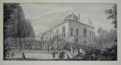Lord Burlingtons neo-palladiske villa i Chiswick and the Jacobean House (penn og blekk med vask på papir) av Jacques Rigaud