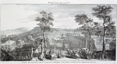 Utsikt over Chateau i parken St Cloud, på siden av den store avenyen. av Jacques Rigaud