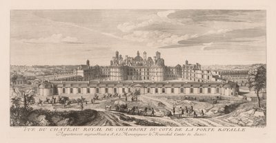 Utsikt over Royal Château of Chambord, fra siden av Royal Gate av Jacques Rigaud