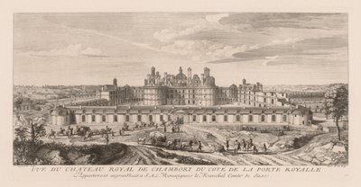 Utsikt over Royal Château of Chambord, fra siden av Royal Gate. av Jacques Rigaud