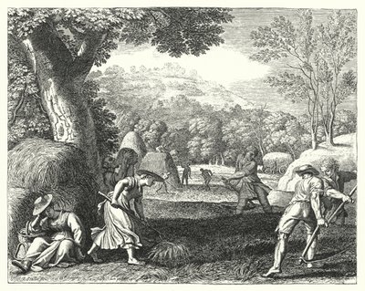 Innhøstingsscene (gravering) av Jacques Stella