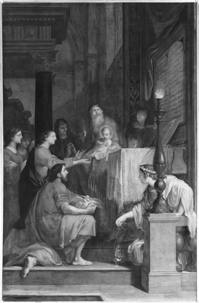 Presentasjon i tempelet (bw-bilde) av Jacques Stella