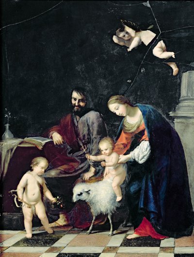Den hellige familie (olje på marmor) av Jacques Stella