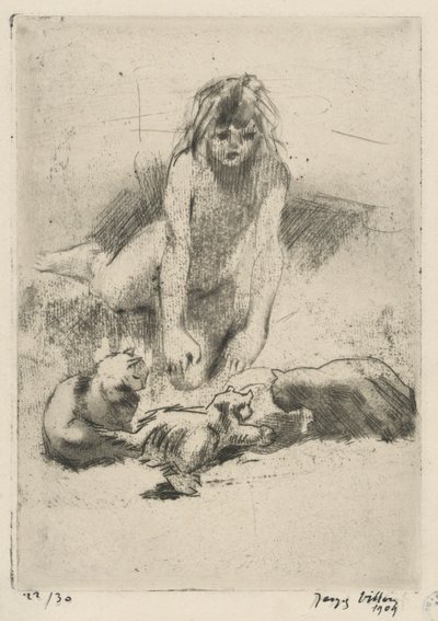 Minne et les chats buvant (Minne og drikkekattene), fra suiten Le bain de Minne (Minne av Jacques Villon