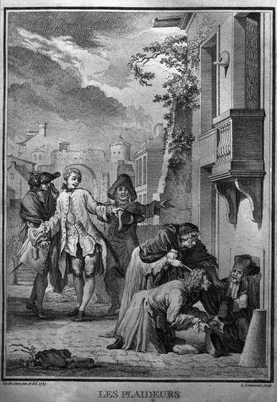 Les Plaideurs Illustrasjon fra Jacques de Seve for verkene til Jean Racine (1639-1699), fransk tragisk poet. gravering fra 1760. av Jacques de (after) Seve
