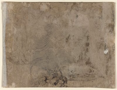 En ungdom som sitter ved et bord (recto); Hodet til et barn med krøllete hår (verso) av Jacques de Gheyn II